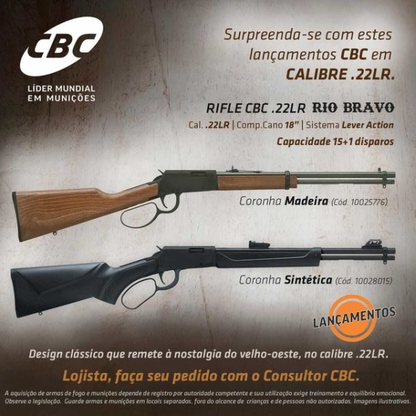 Rifle CBC 22 Rio Bravo - Coronha Madeira - Lever Action 15+1 Cano 18'' - Imagem 4
